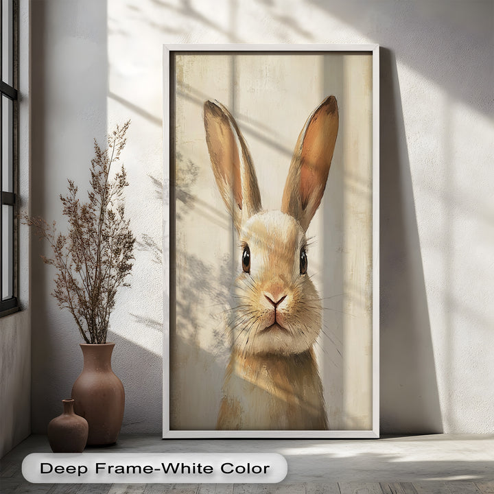 Soft-Gazed Bunny in Cream Hues - Animal Oil Painting