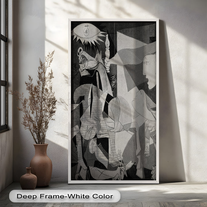 Echoes of War – Black & White Cubist Masterpiece Oil Painting