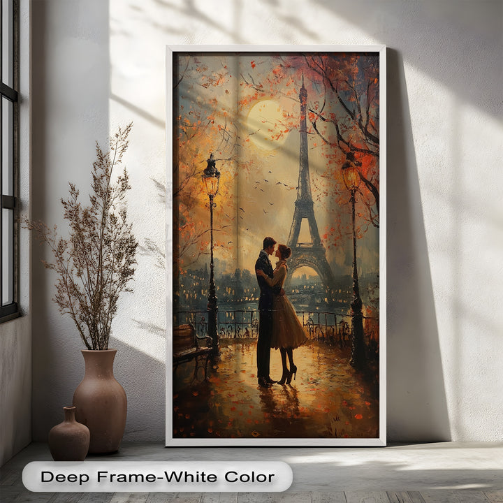 Paris Moonlight – Lovers Beneath the Eiffel Tower Love Oil Painting