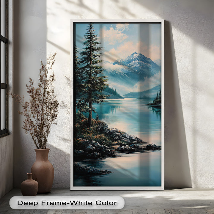 Ölgemälde einer Alpenseelandschaft – Wandkunst mit Bergnatur