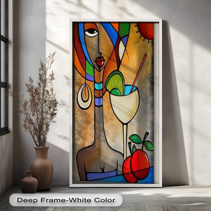 Tropical Muse – Colorful Woman with Cocktail Abstract Oil Painting