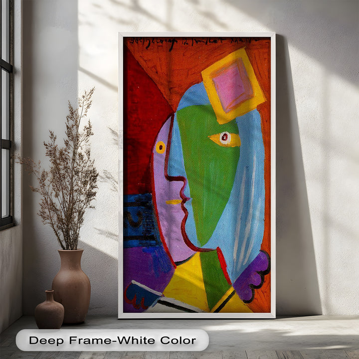 Golden Frame Gaze – Colorful Woman Picasso Style Oil Painting