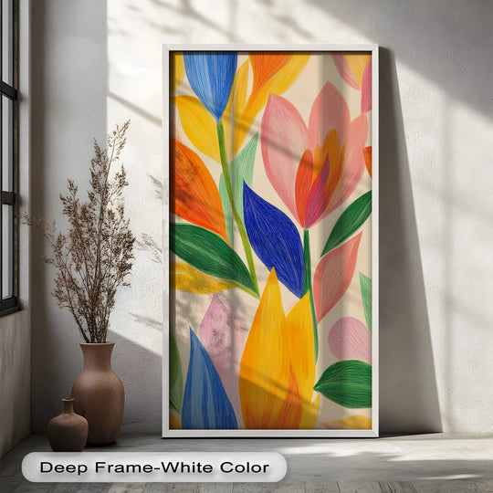Depth and layers of vivid brushstrokes bring this floral oil painting decoration to life, showcasing a whimsical garden of abstract botanical forms with rich textures.