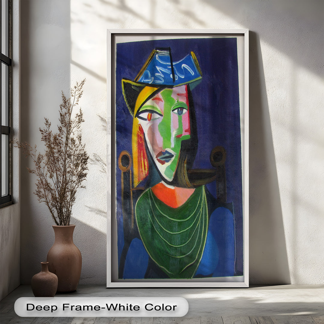Jade and Indigo Muse – Abstract Woman Picasso Oil Painting