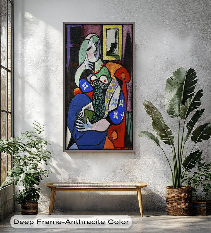 Abstract Woman Reading on Red Armchair - Picasso Oil Painting