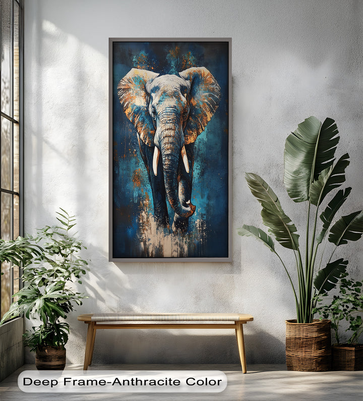 Elephant in Blue Tones - Animal Oil Painting
