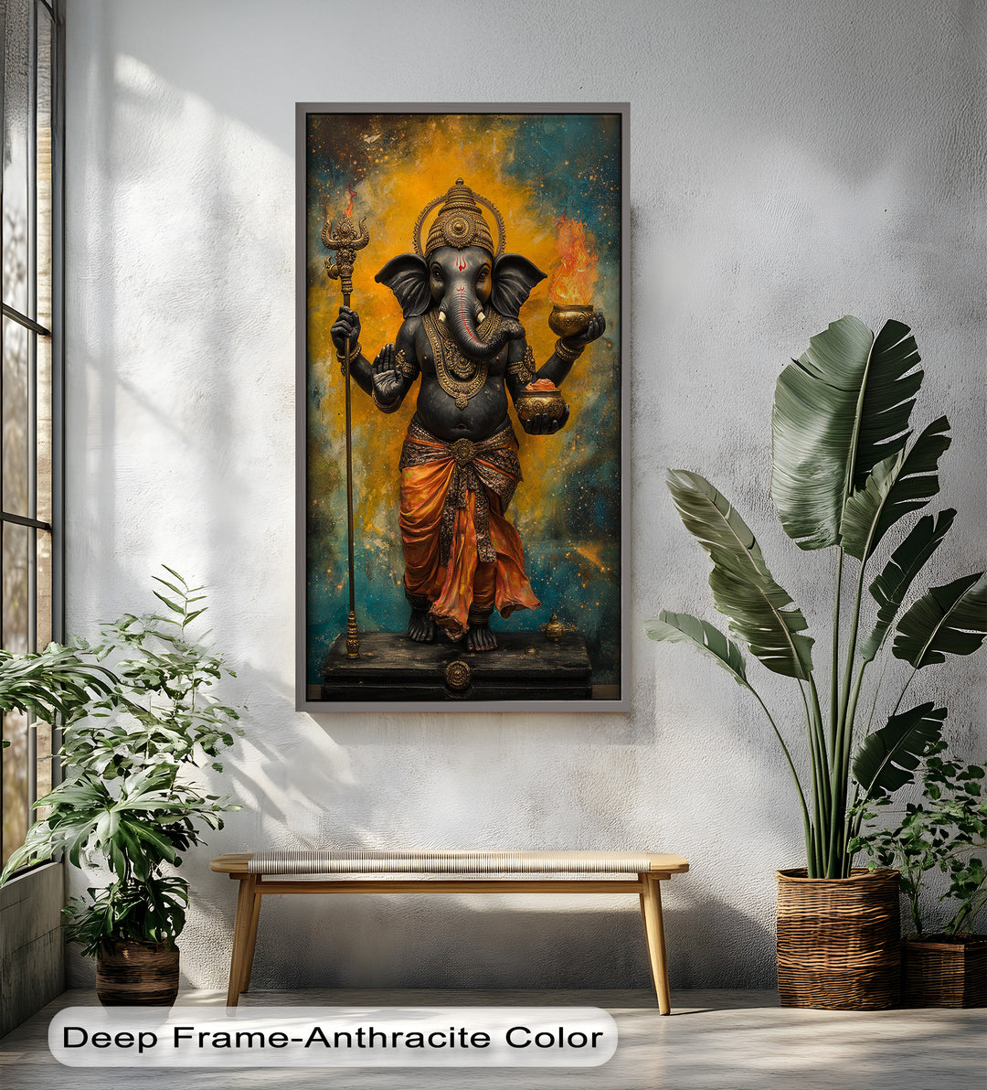 Stehende Ganesha-Wandkunst – Religiöses Ölgemälde