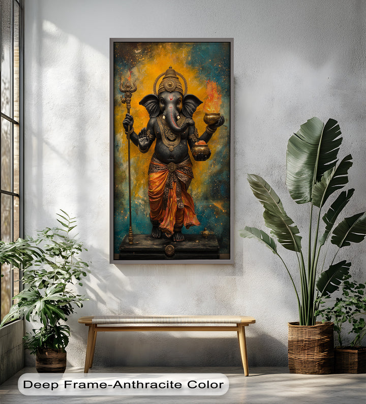 Stehende Ganesha-Wandkunst – Religiöses Ölgemälde