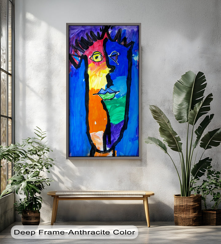 Bunte abstrakte Gesichtswandkunst – Modernes kubistisches Ölgemälde