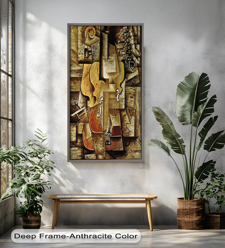 Violin & Grapes Wall Art – Cubist Still Life Oil Painting