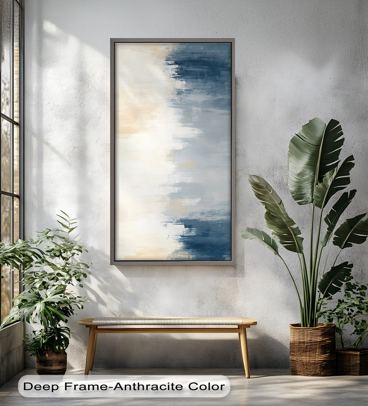 Sanfte Reflexionen – Abstraktes Ölgemälde in Blau und Beige