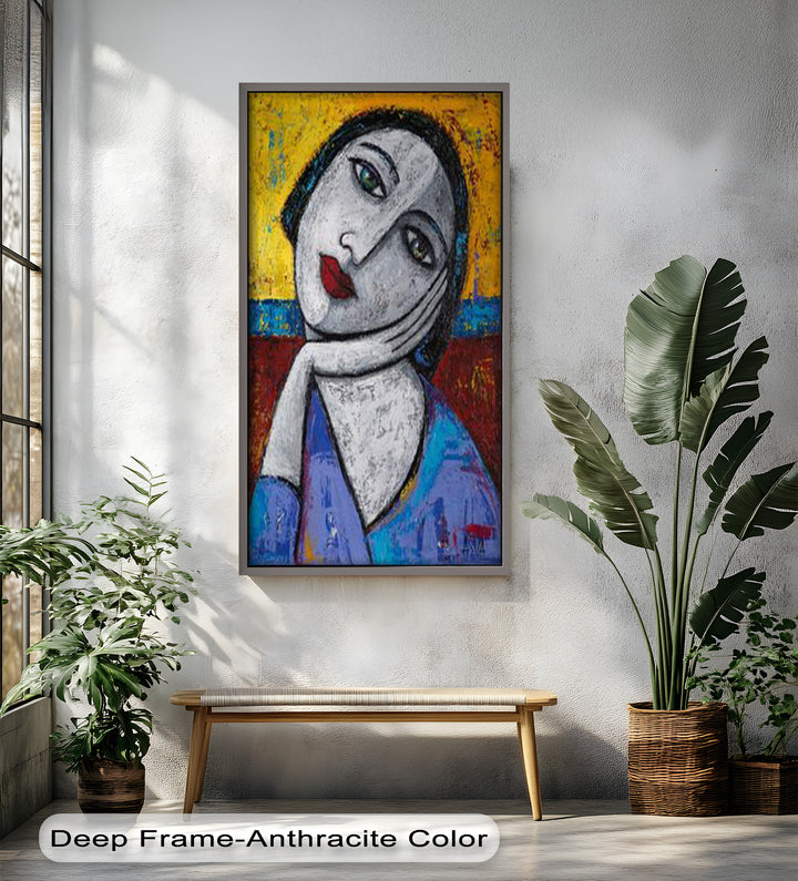 Restful Gaze – Expressionist Woman in Blue Picasso Oil Painting