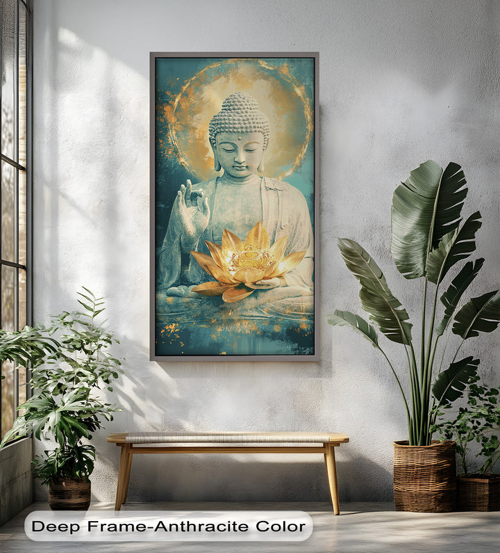 Golden Lotus Buddha Wall Art – Religious Oil Painting