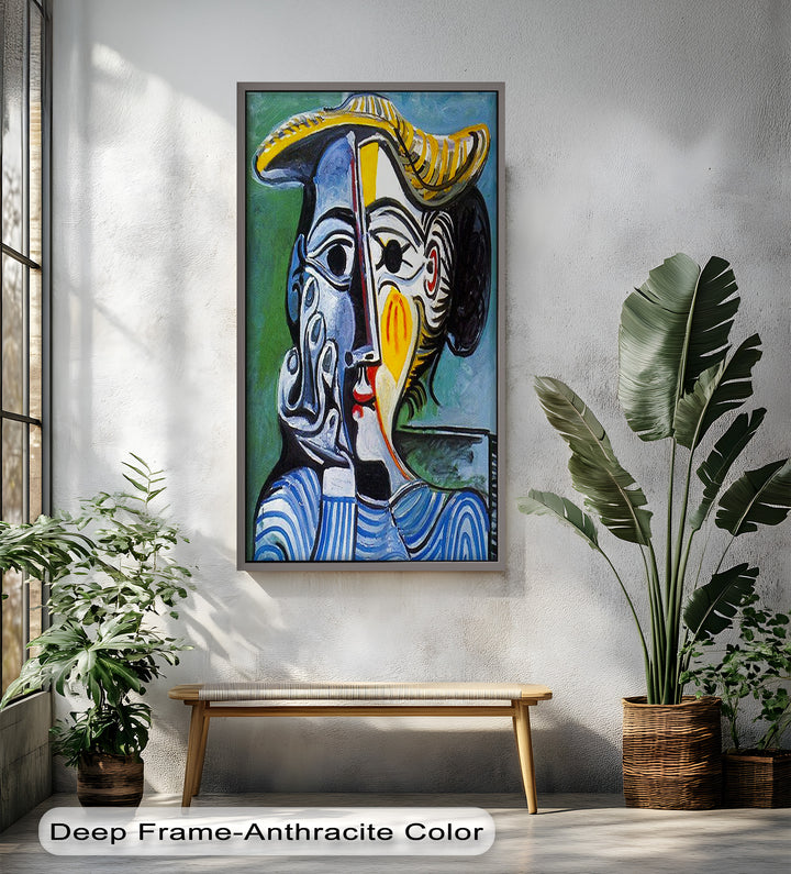 Woman in Striped Shirt – Bold Cubist Picasso Oil Painting