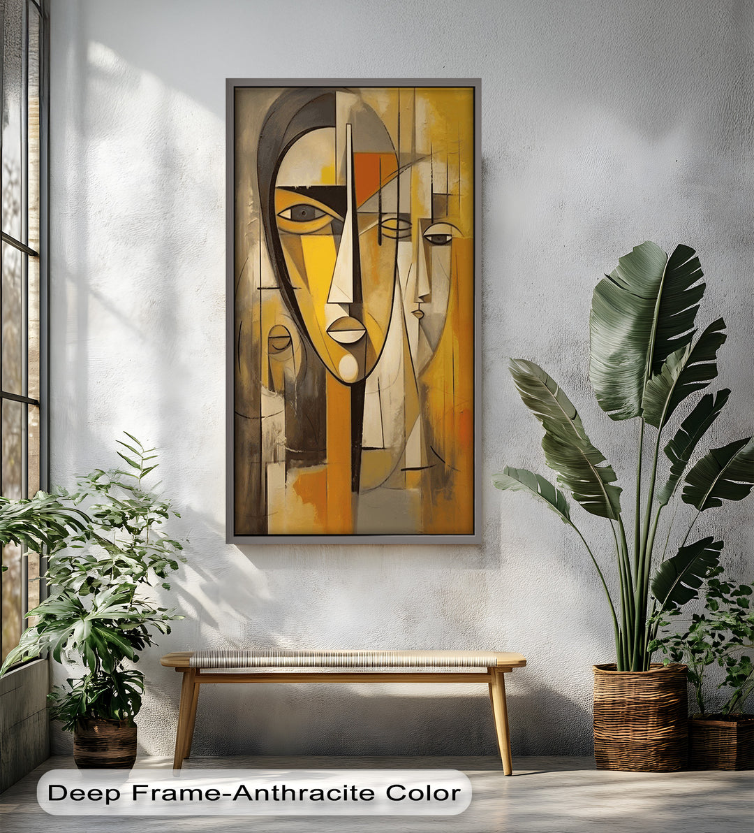 Golden Echoes – Cubist Expression of Faces in Motion Picasso Oil Painting
