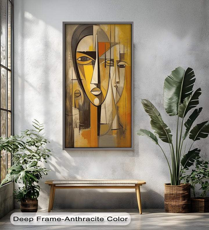 Golden Echoes – Cubist Expression of Faces in Motion Picasso Oil Painting