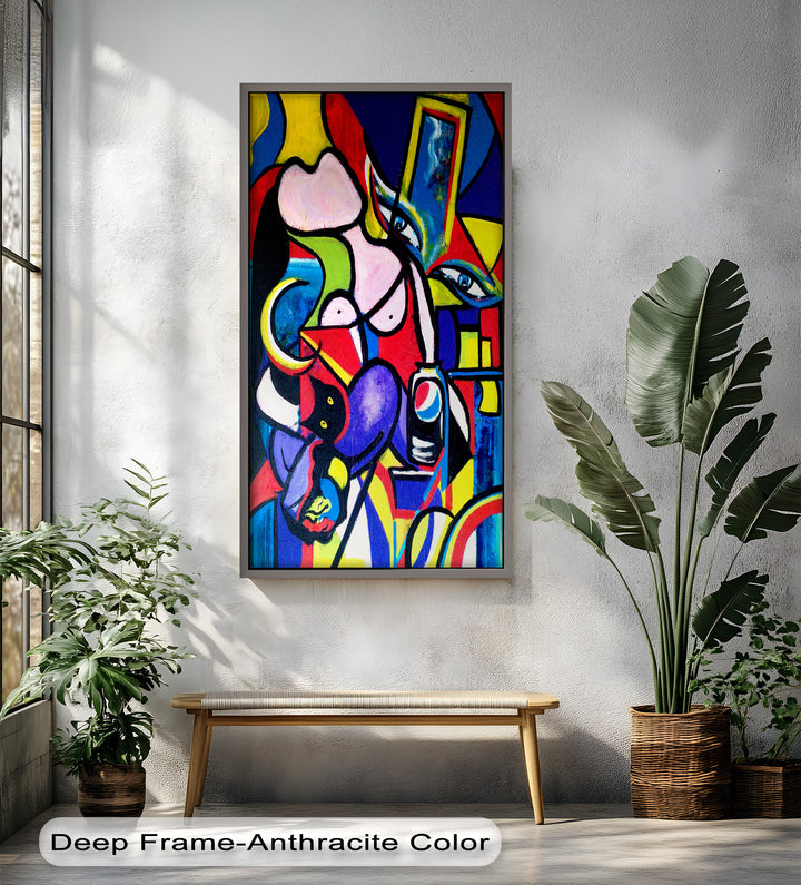 Pop Cubist Woman Wall Art – Abstract Framed Oil Painting
