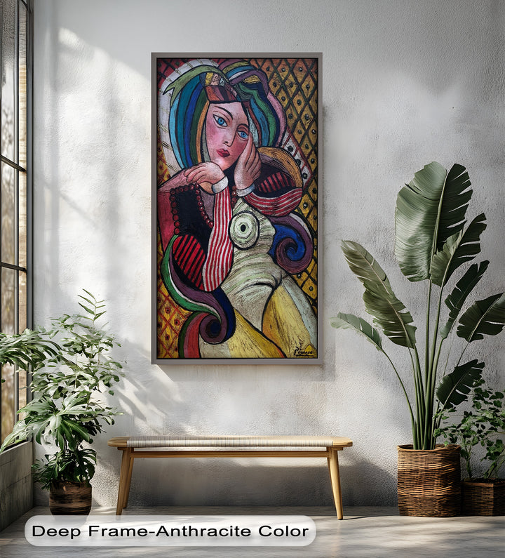 Bunte Muse – Lebendiges Porträt im Ölgemälde-Stil von Picasso