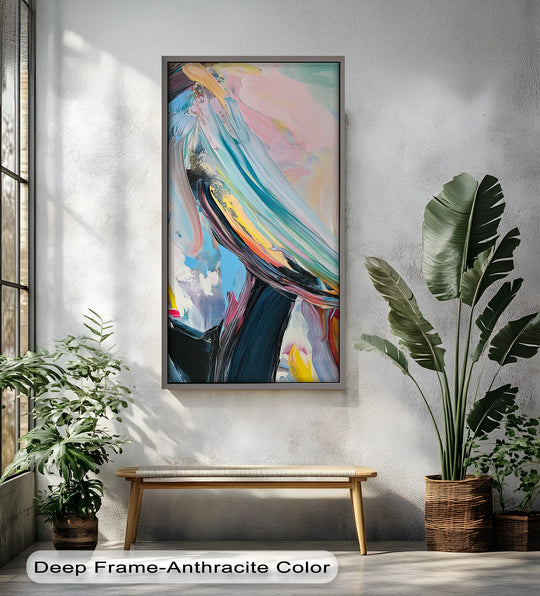 Warm color temperatures radiate from this abstract electric dreams oil painting, which features vivid swirls, embodying a modern oil painting art style.