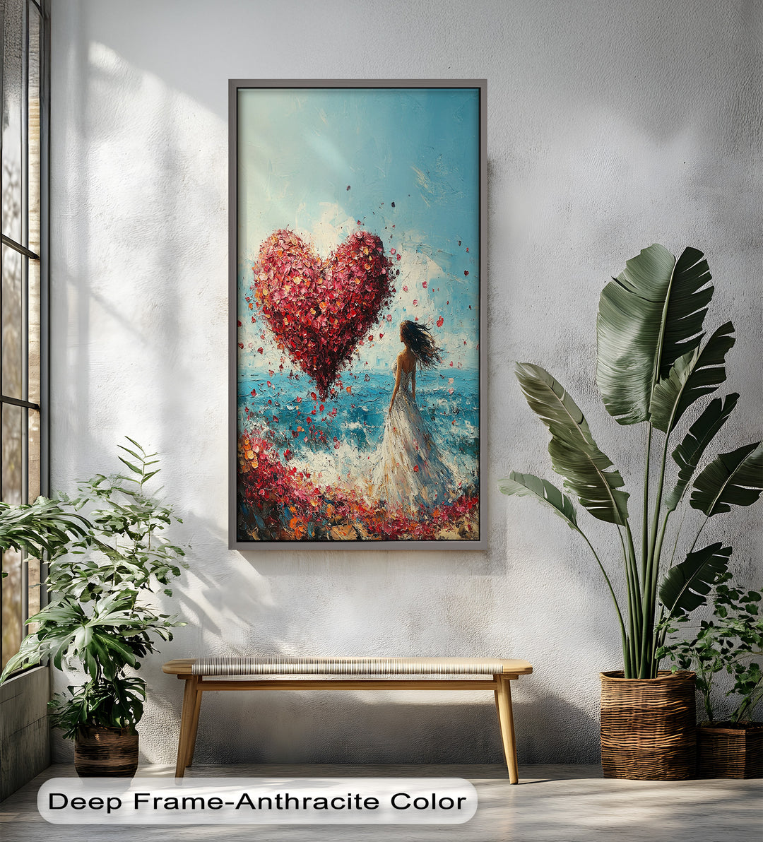 Petals of Love – Romantic Woman by the Sea Love Oil Painting