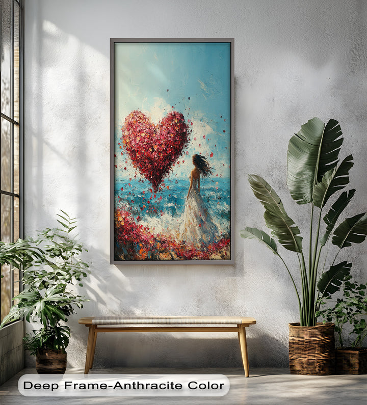 Petals of Love – Romantic Woman by the Sea Love Oil Painting