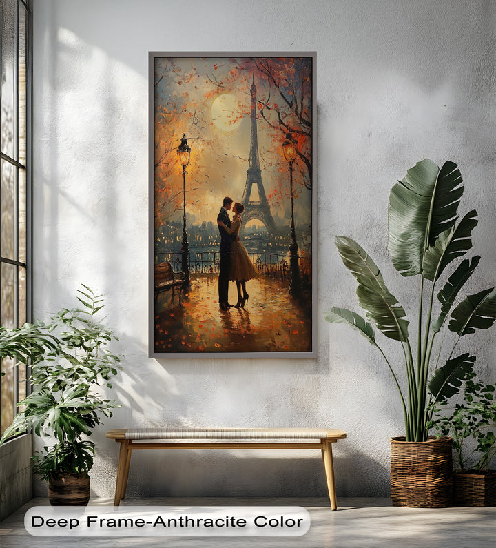 Paris Moonlight – Lovers Beneath the Eiffel Tower Love Oil Painting