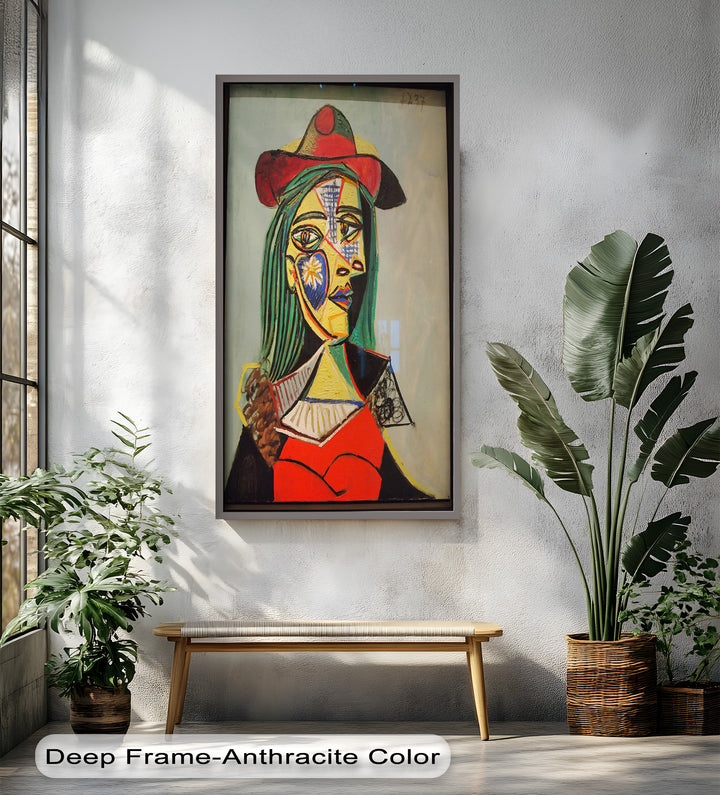 Solar Veil – Cubist Portrait of a Woman in Red Hat Oil Painting