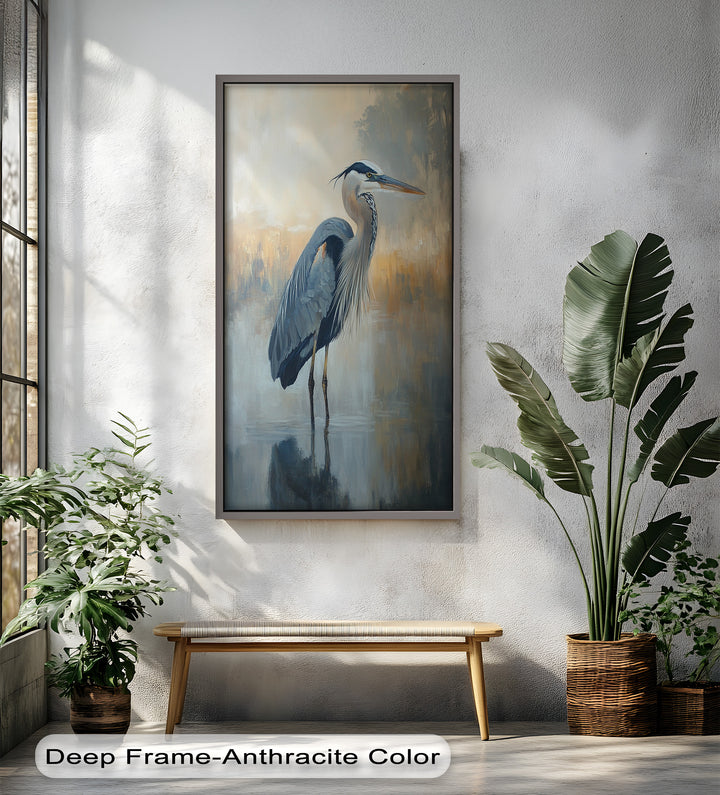 Heron in Misty Reflections - Animal Oil Painting