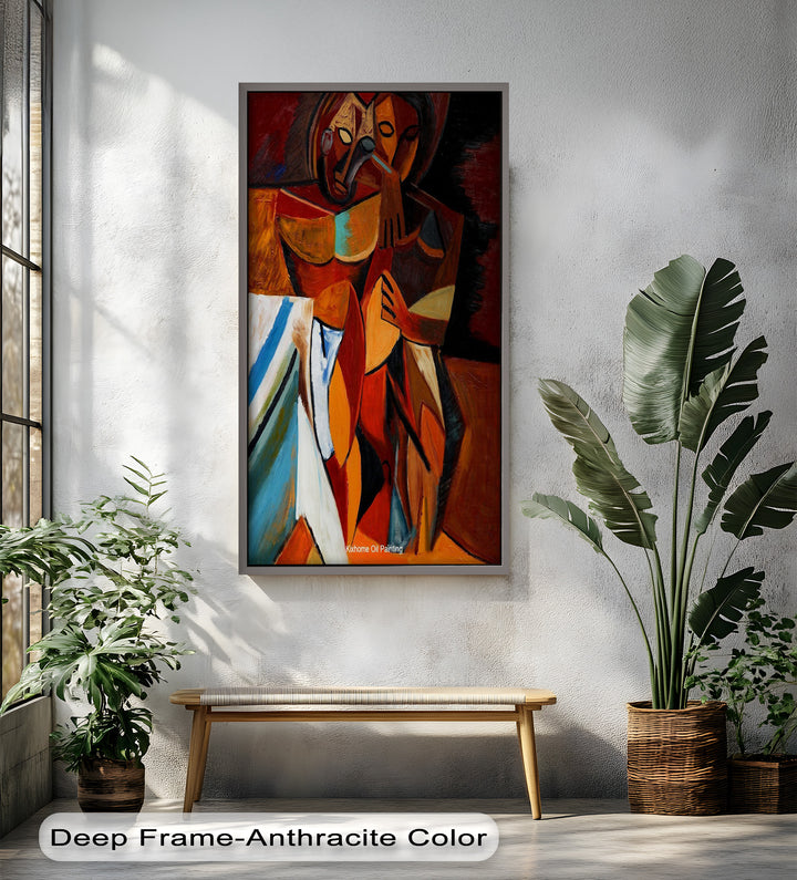 Embracing Figures Wall Art – Cubist Abstract Oil Painting