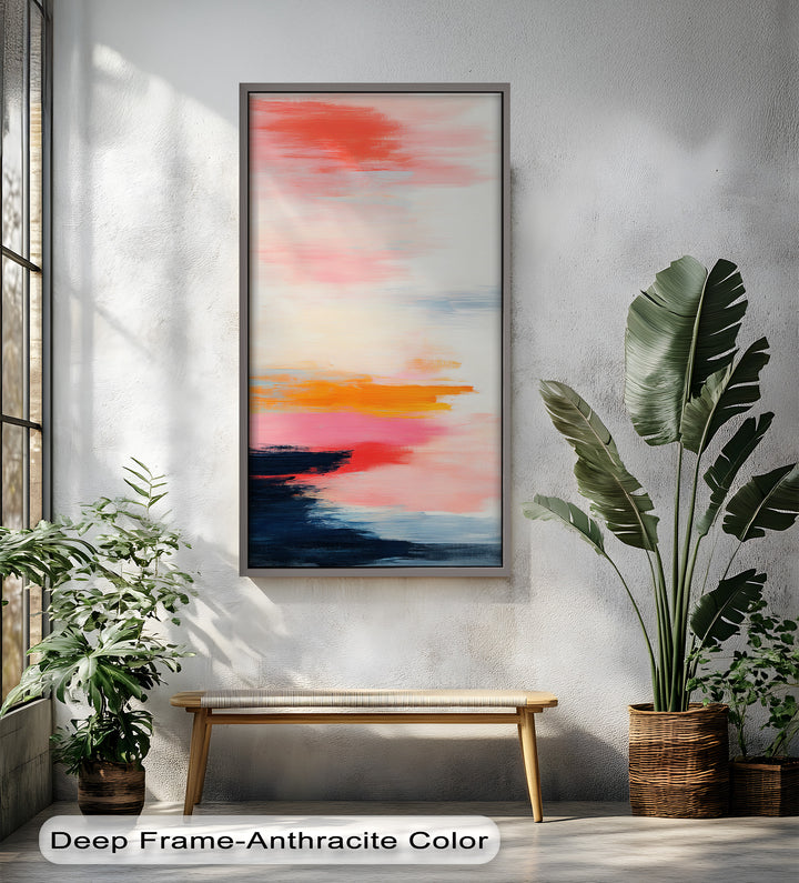 Blush Horizon – Abstraktes Ölgemälde mit Sonnenuntergangshimmel