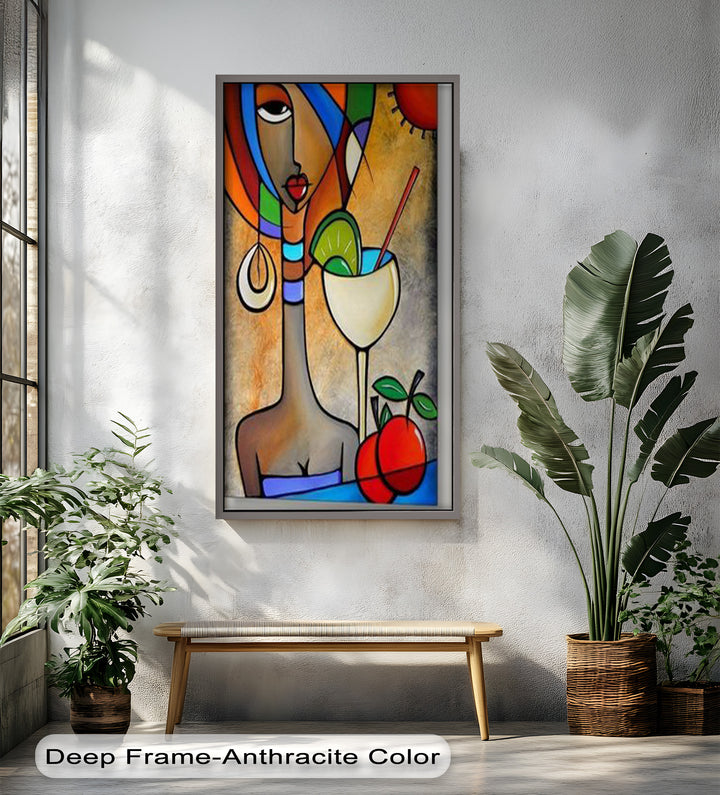 Tropical Muse – Colorful Woman with Cocktail Abstract Oil Painting