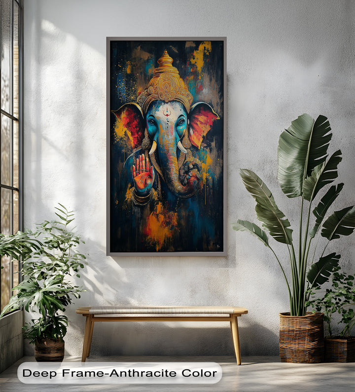 Lebendige Ganesha-Wandkunst – Religiöses Ölgemälde