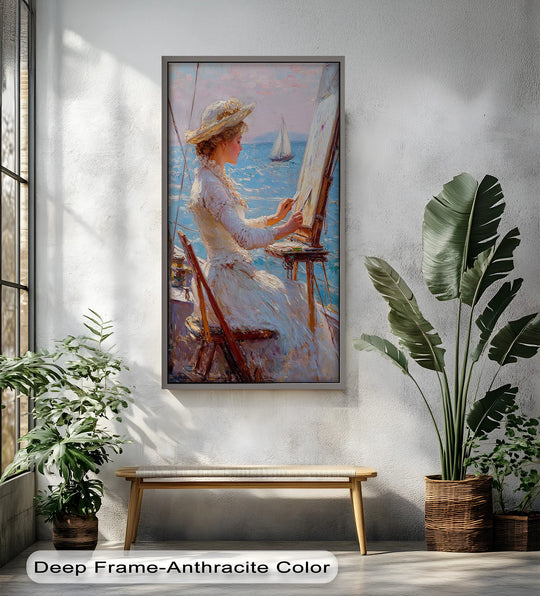 Skillfully crafted, the textured oil painting features the seaside muse, demonstrating the exceptional material quality of modern oil painting art.