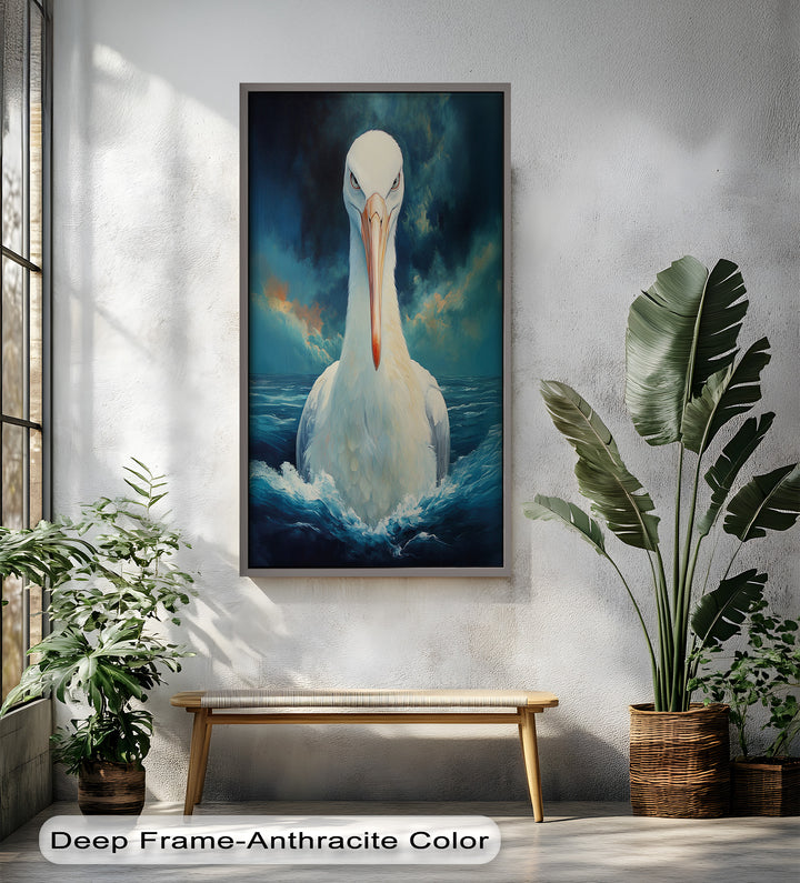 Stork Amid Ocean Storm - Animal Oil Painting
