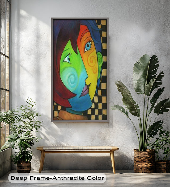 Duale Harmonie – Bunte abstrakte Gesichter in der Liebe Picasso Ölgemälde