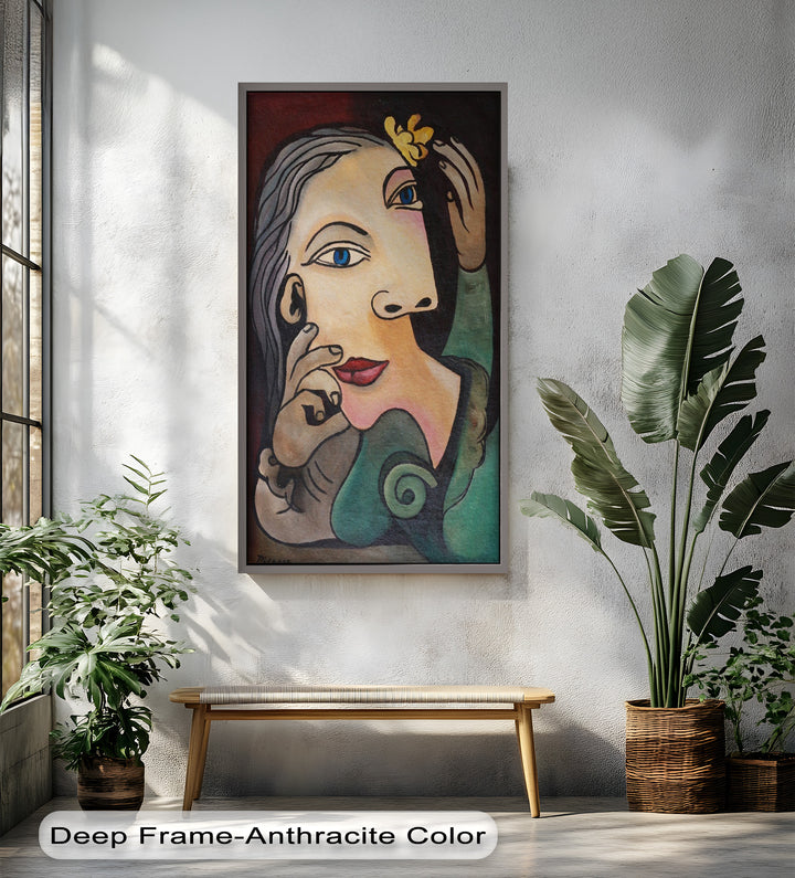 Quiet Bloom – Woman with Yellow Flower Picasso Oil Painting