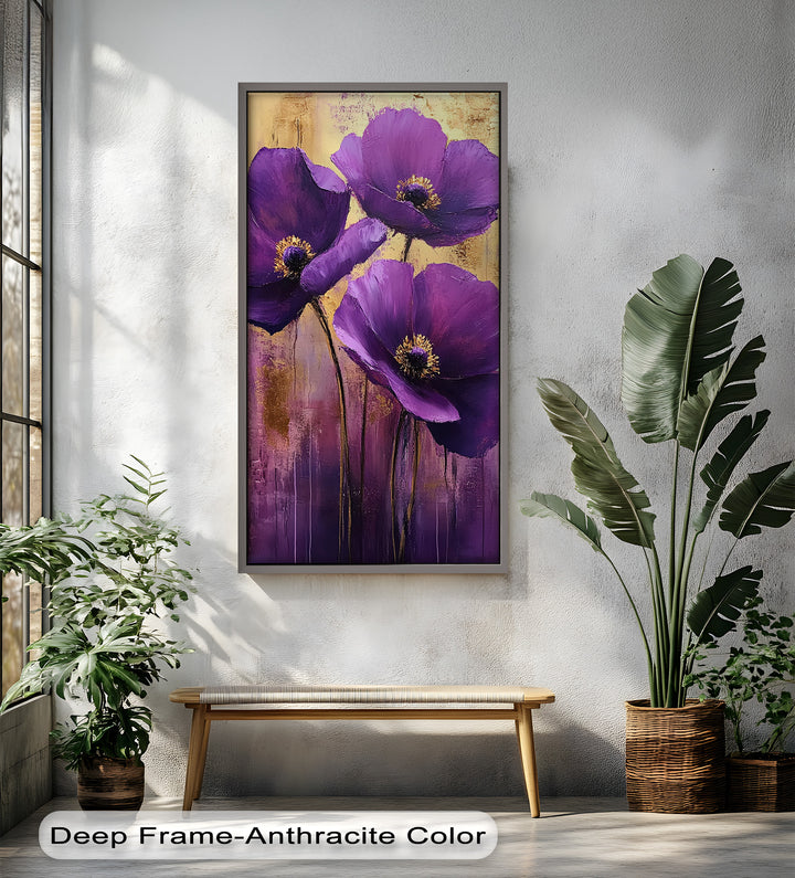 Purple Florals with Gold Accents - Flower Oil Painting