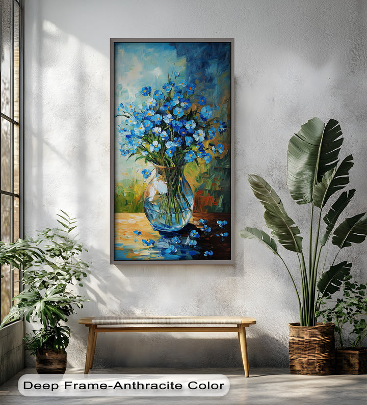 Blue Wildflower Bouquet Wall Art – Floral Oil Painting