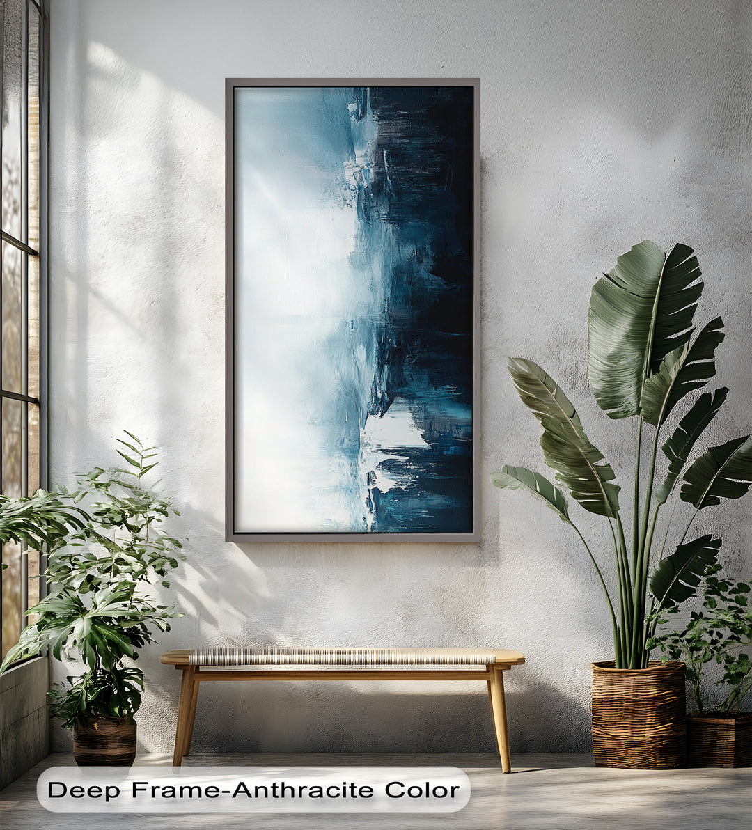 Midnight Fjord – Deep Blue Abstract Oil Painting