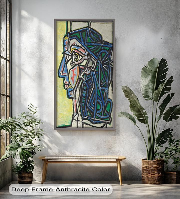 Geometric Portrait with Cyan and Emerald Tones - Picasso Oil Painting