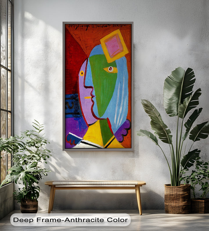 Golden Frame Gaze – Colorful Woman Picasso Style Oil Painting