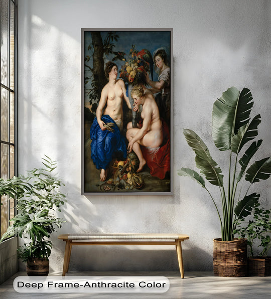 Bountiful Companions – Renaissance Oil Painting of Fruit and Femininity - MyPhotoStation