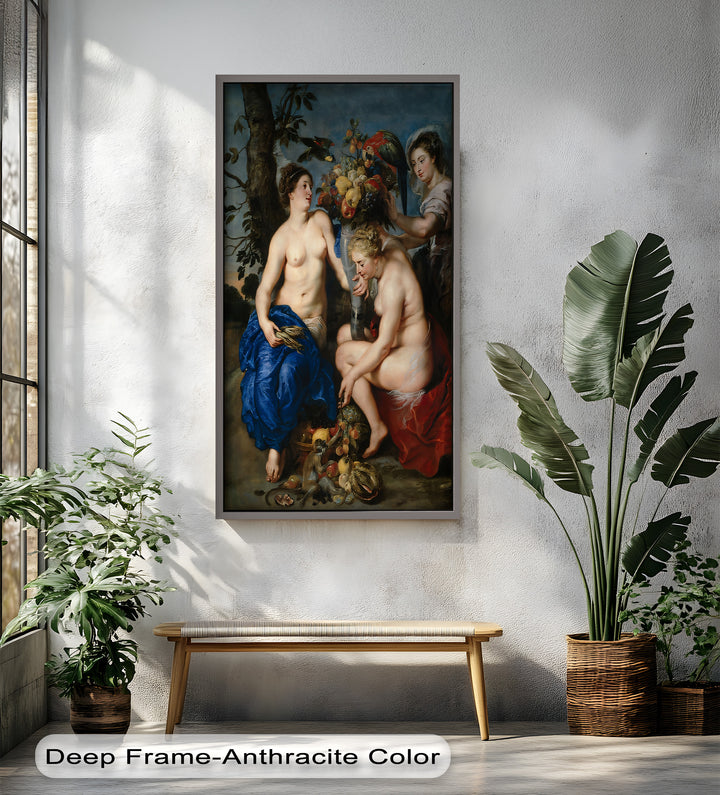 Bountiful Companions – Renaissance Oil Painting of Fruit and Femininity
