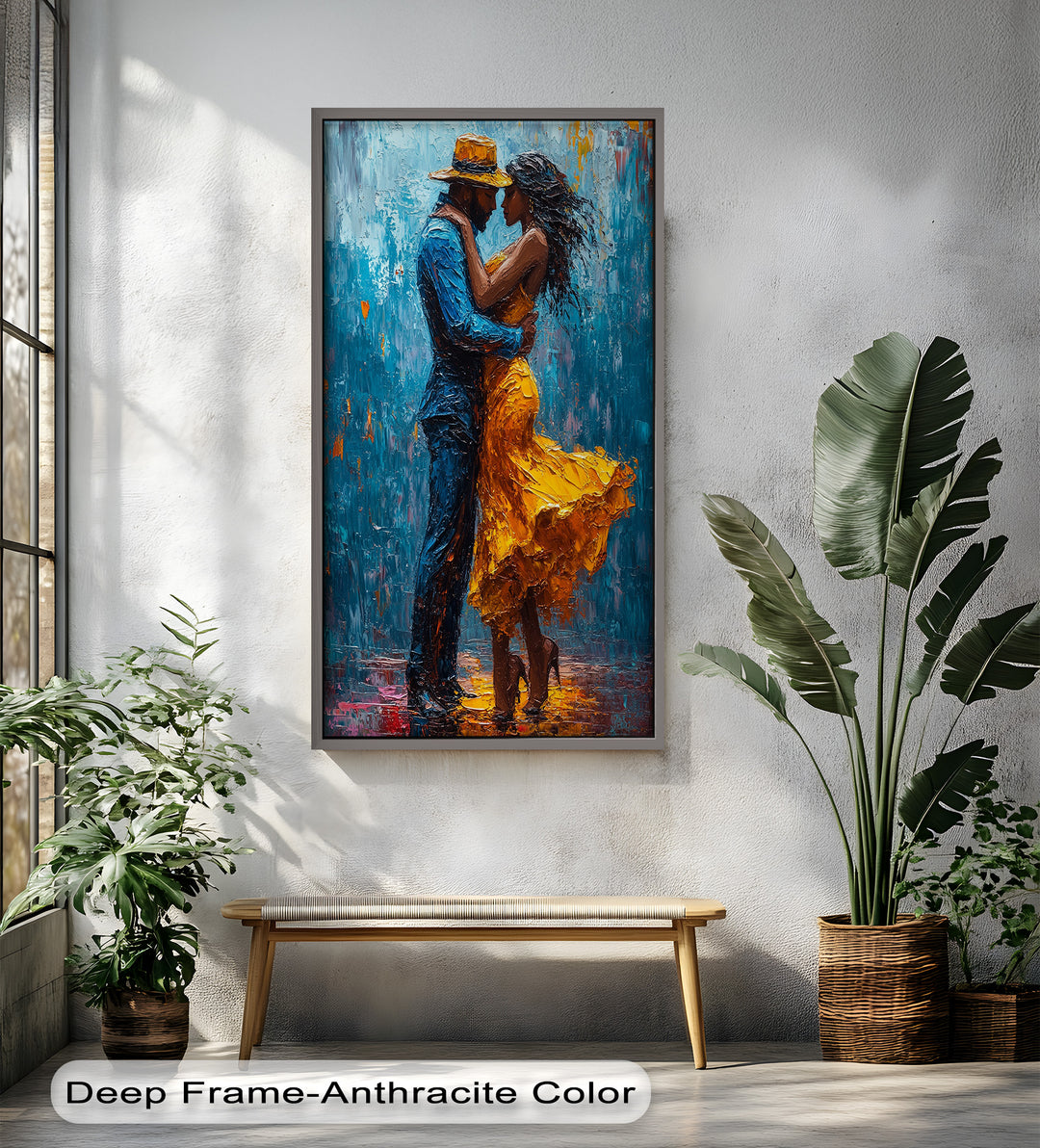 Golden Rhythm – Passionate Dance in the Rain Love Oil Painting