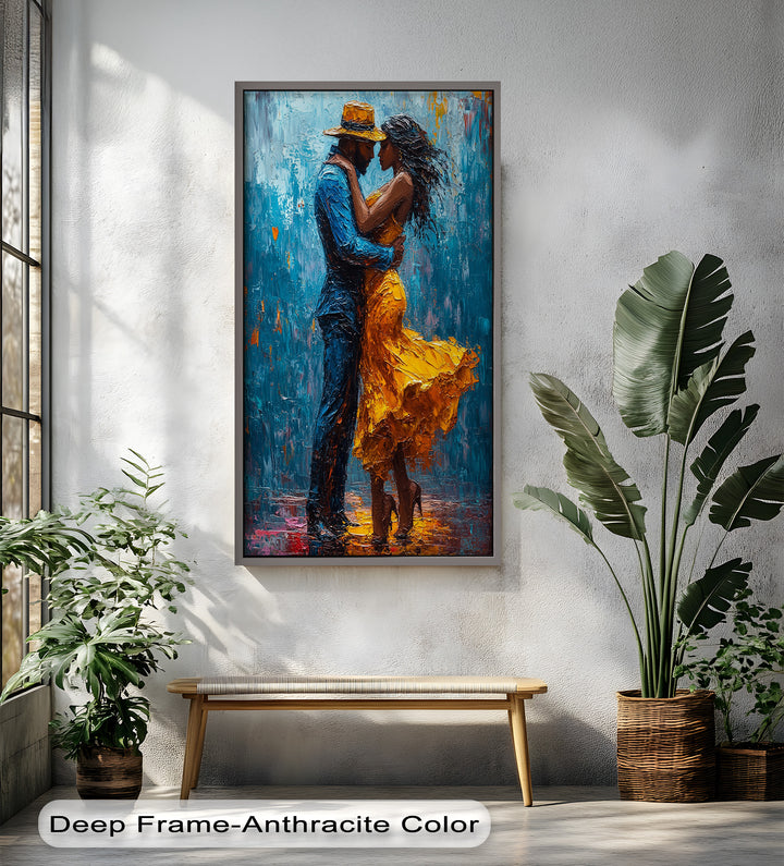 Golden Rhythm – Passionate Dance in the Rain Love Oil Painting
