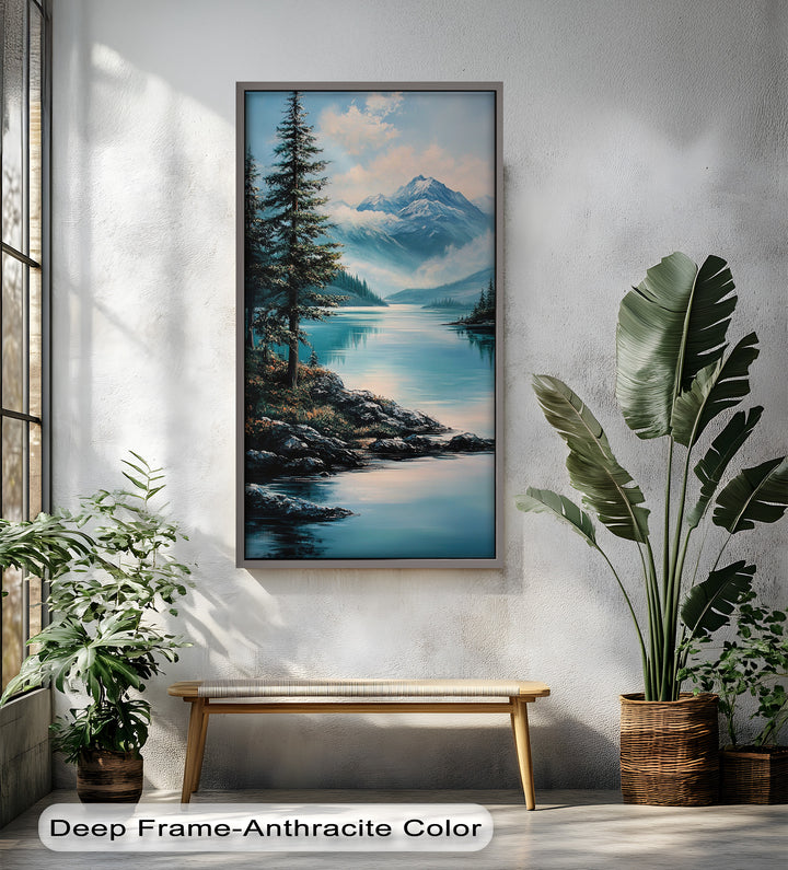 Ölgemälde einer Alpenseelandschaft – Wandkunst mit Bergnatur