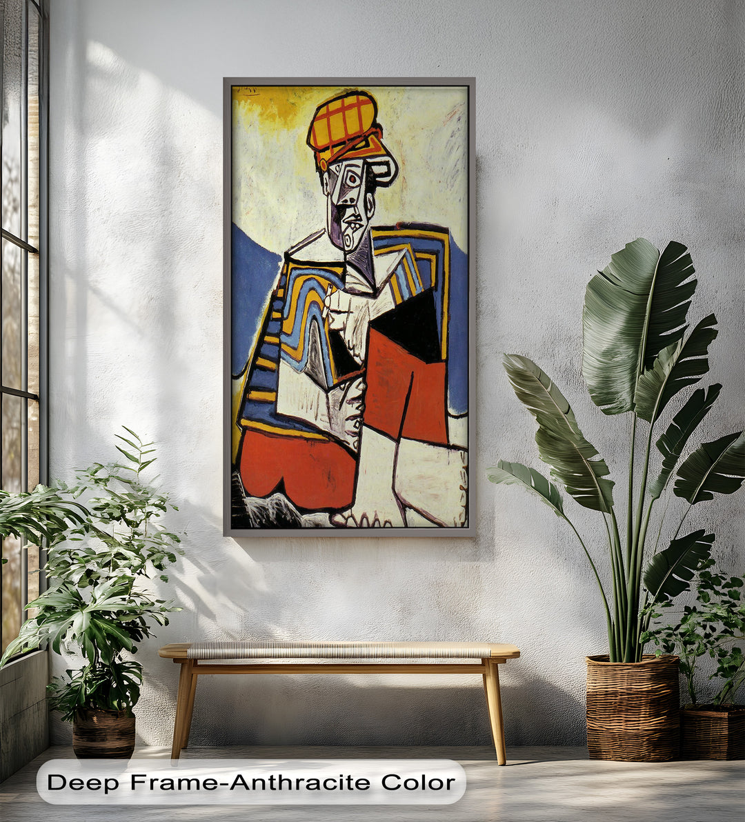 Abstract Man with Cap Wall Art – Cubist Oil Painting