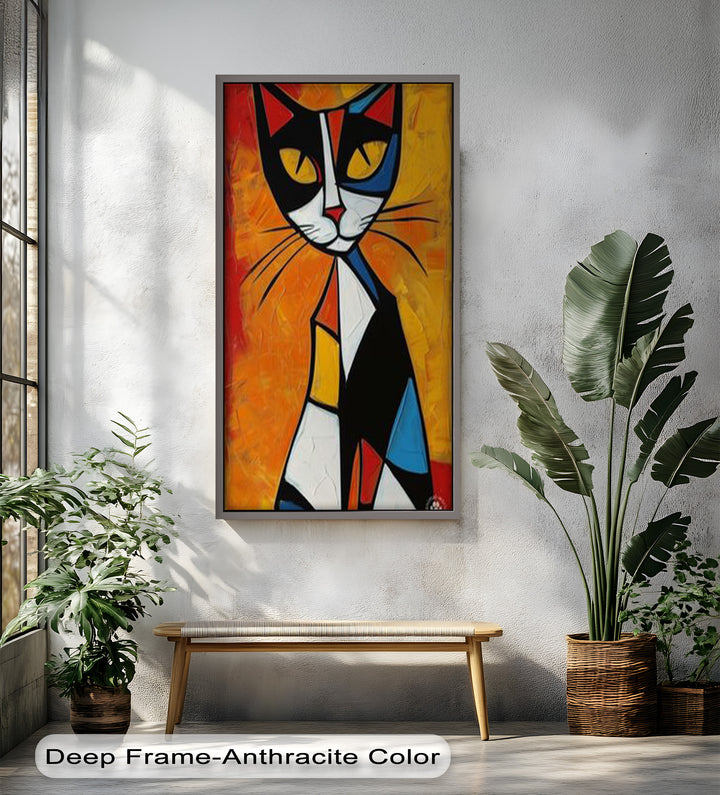 Geometric Feline – Abstract Cat Picasso Style Oil Painting