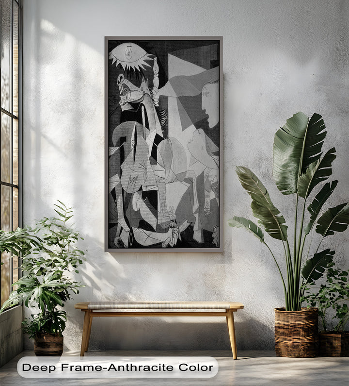 Echoes of War – Black & White Cubist Masterpiece Oil Painting