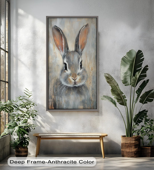 Depicting the abstract quality of this 'Whiskers and Wonder' bunny, the oil painting home decor uses soft brushstrokes to create a gentle, textured animal portrait.